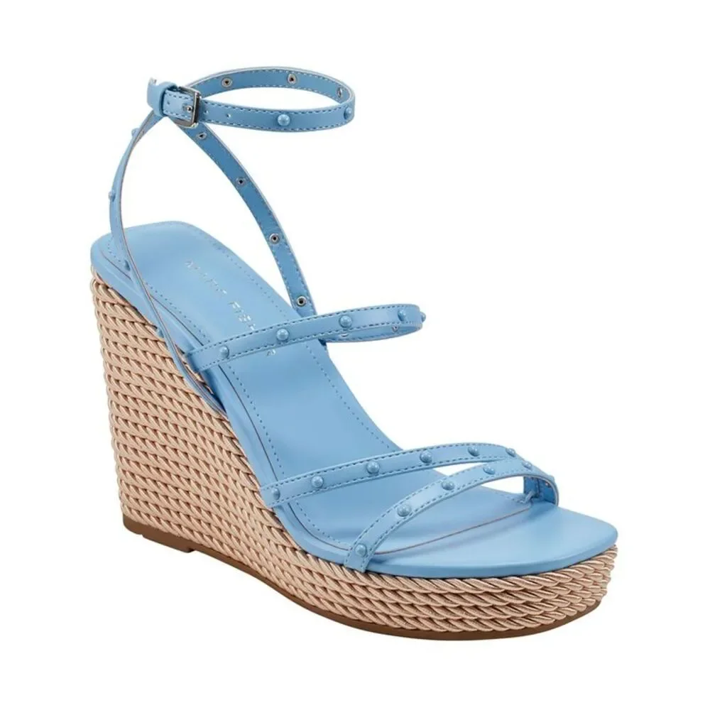 MARC FISHER Womens Light Blue Rope 1" Platform Zig Wedge Heeled Sandal 10 M